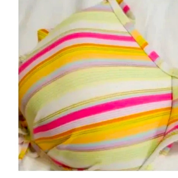 Victoria's Secret Striped String Bikini Top 34DD Multicolor Ruffle Detail - Picture 11 of 13